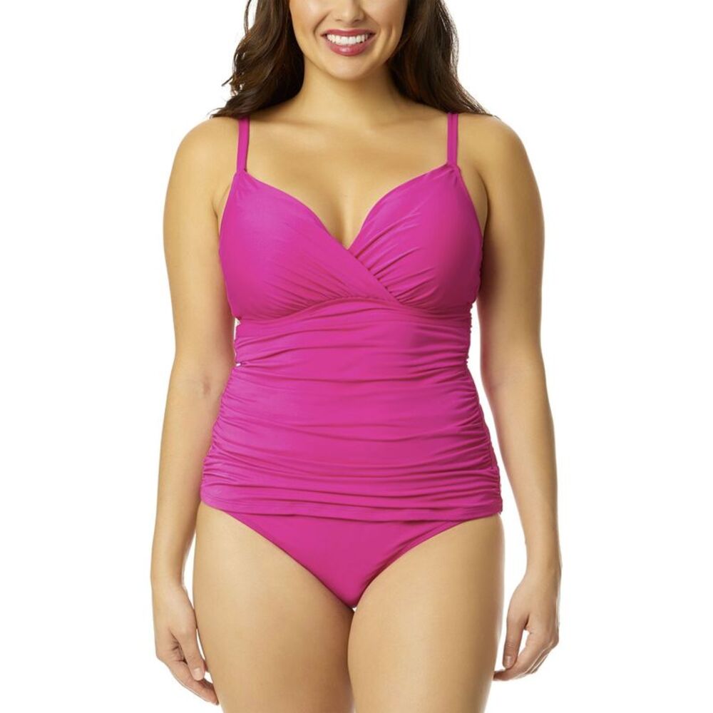 Anne Cole Womens Twist Front Underwire Tankini Top 36C/38B Hibiscus - NWT $74